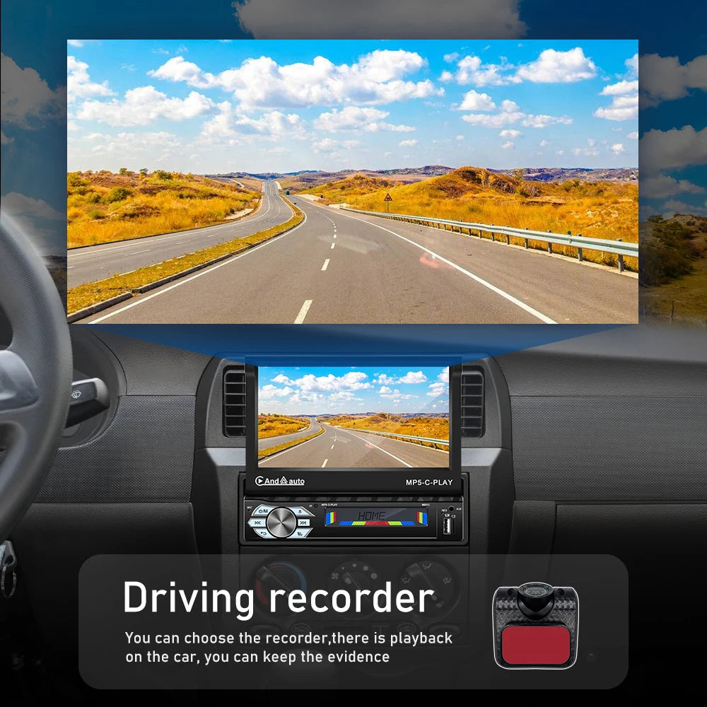 LeeKooLuu 1 Din Autoradio CarPlay&Android Auto 7'' Retractabe Screen Auto Flip-out Car Multimedia MP5 Player 1Din Stereo