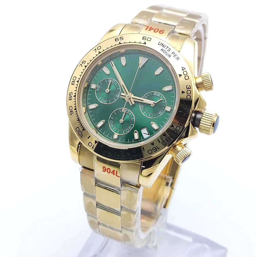 Luxury Men's Watch 2025 New Design Luxury Quartz 5ATM Water Resistant Sport Chronograph AR Sapphire VK63 Watches 4 Colors