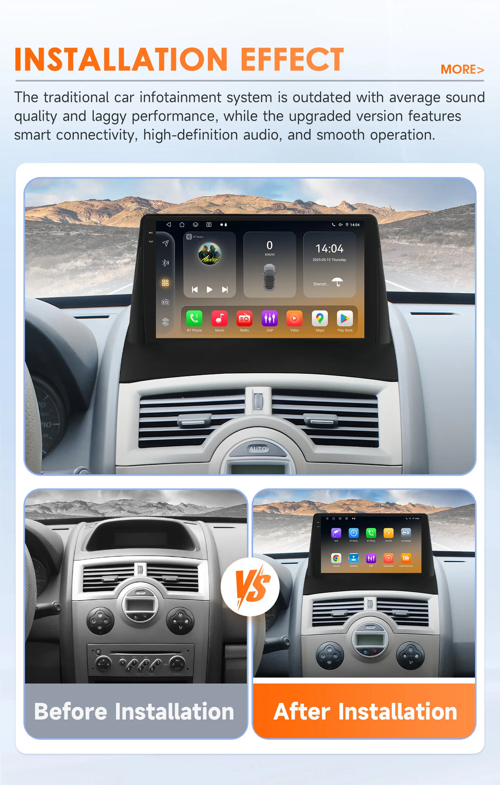 Hizpo Car Intelligent Systems Smart Radio for Renault Megane 2 2002-2009 GPS Wireless CarPlay Android Auto Autoradio 6115 8+128G