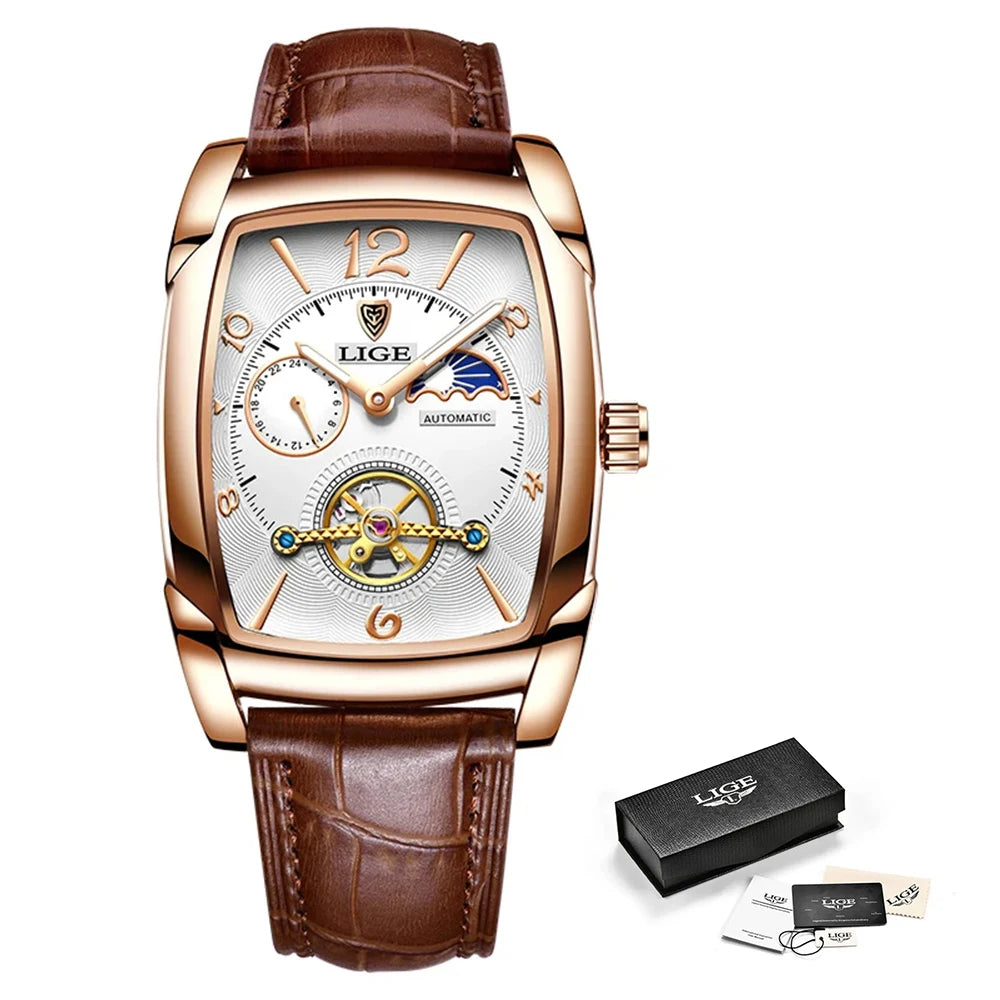 LIGE New Tourbillon Automatic Mechanical Womens Watches Top Brand Luxury Fashion Waterproof Skeleton ladyClock Montre Homme