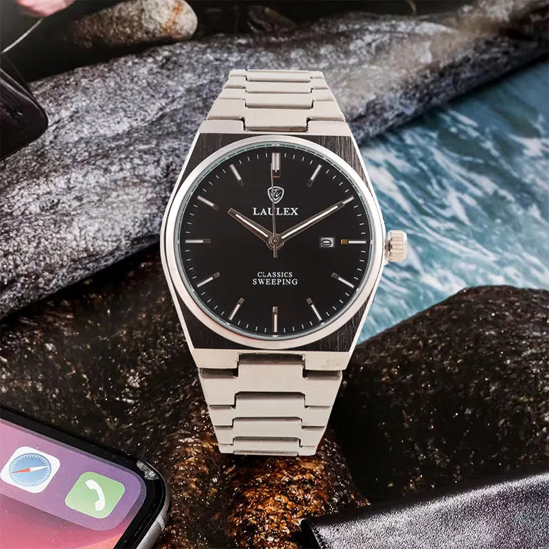 LAULEX Elegant Men's Watch with Luminous Date Display Stainless Steel Case Quartz Scanning Movement Ideal Gift for Men's Watch