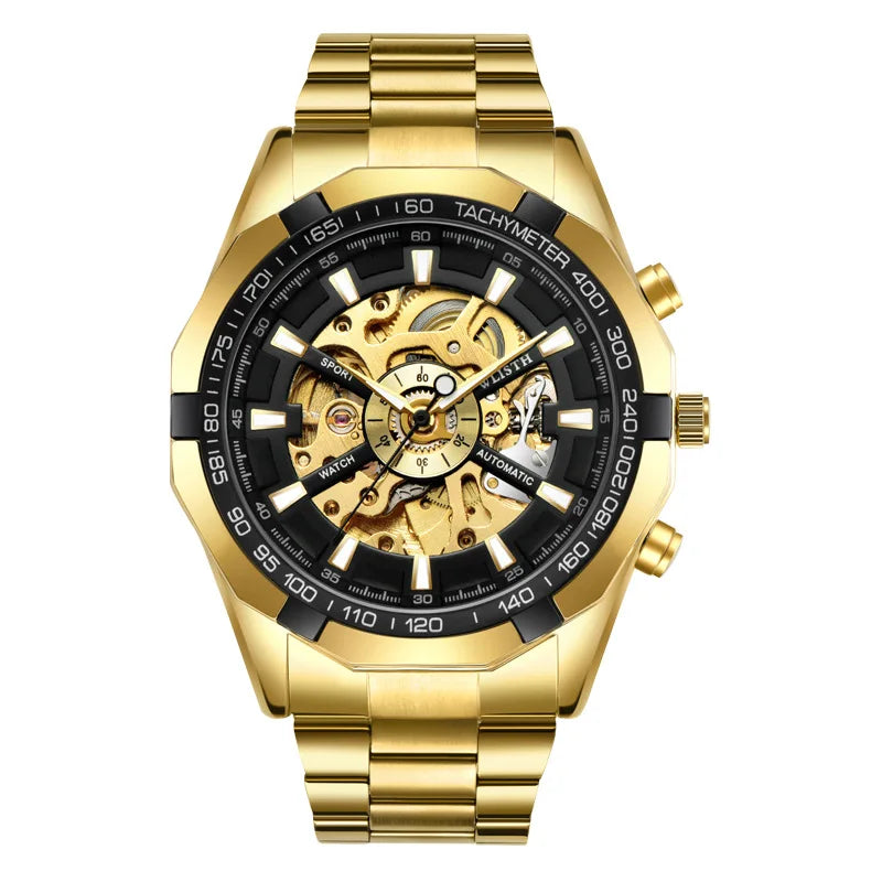 Luxury Men’s Skeleton Mechanical Watch, Large Dial Sport Style, Automatic Movement, Waterproof Luminous Wristwatch