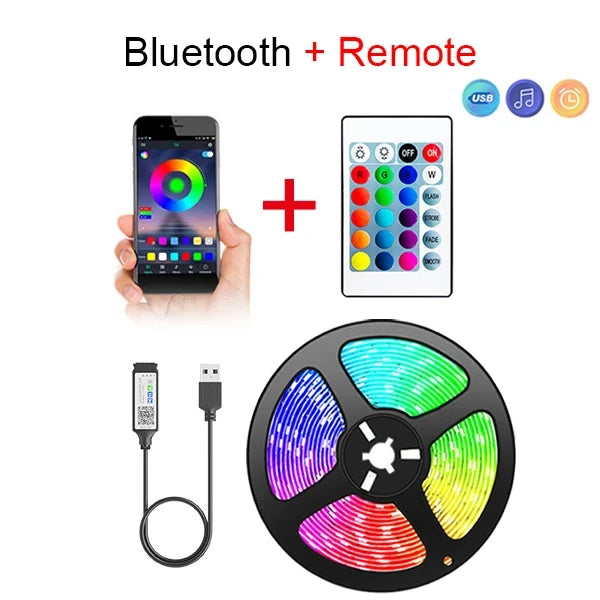 Bluetooth LED Lights Strip 5050 Smart APP Remote Control Flexible Diode Lamp RGB Tape Backlights Game Room Christmas Decoration