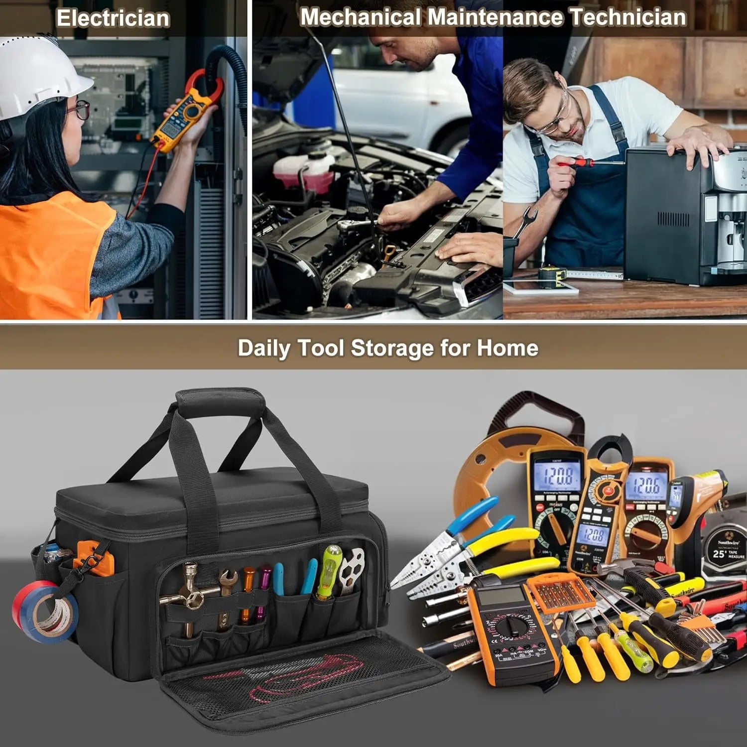 Tool storage bag, tool kit, men's handmade tool storage bag, multifunctional work handbag