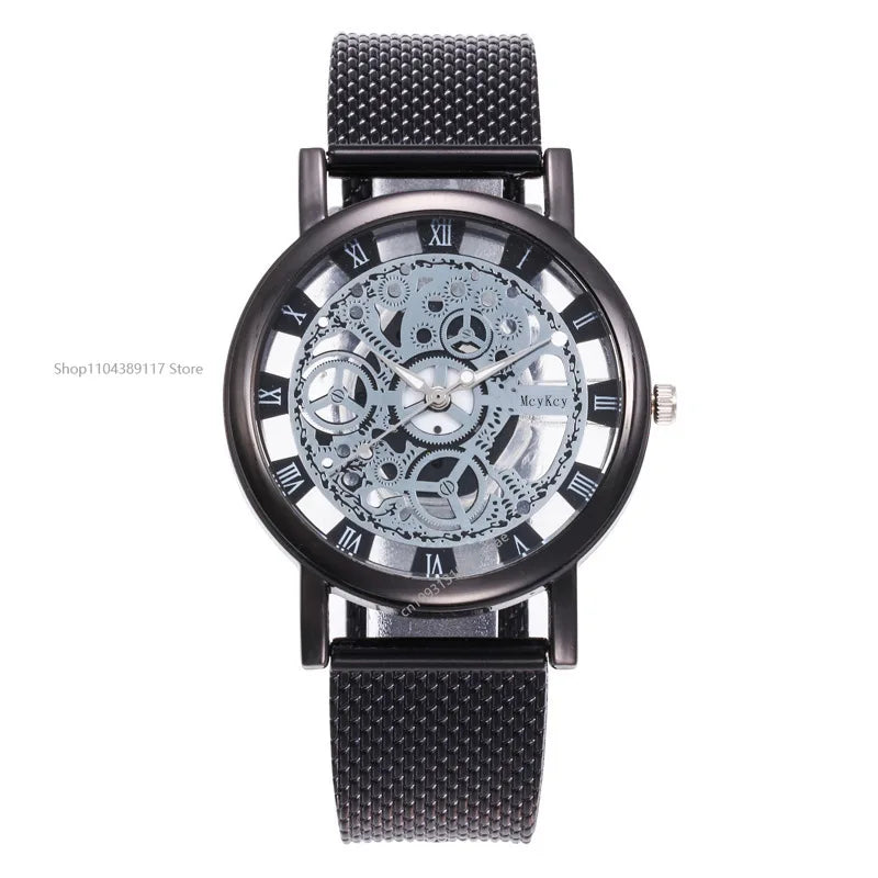 Luxury Skeleton Men Watch Women Wrist Watches Fashion Montre Homme Gold Wrist Watch Men Steel Mesh Men's Watch
