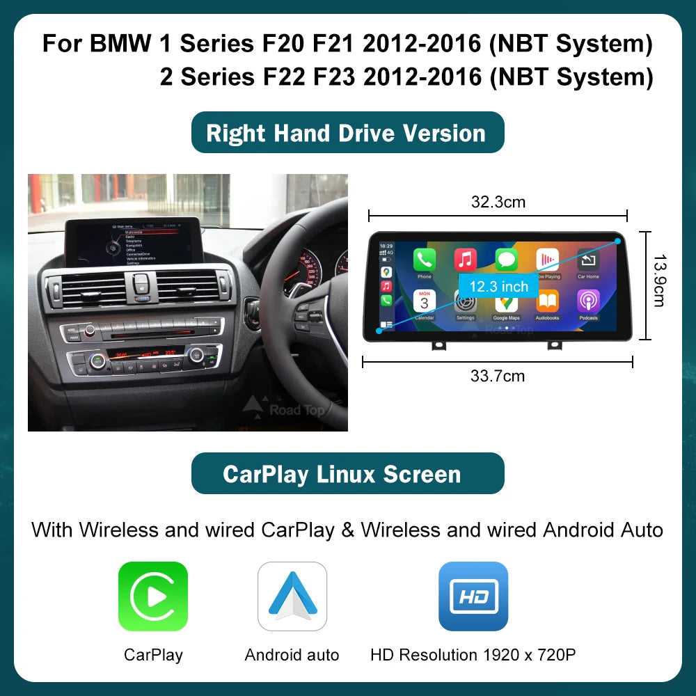 10.25'12.3' Wireless CarPlay Android Auto Multimedia Display Screen For BMW 1 2 3 4 Series F20 F21 F22 F30 F31 F32 F33