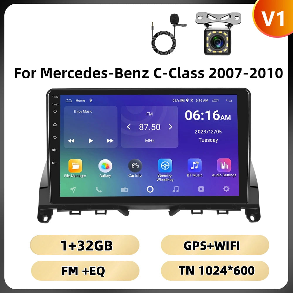 Podofo 2Din 9 ''Car Radio For Mercedes-Benz C-Class W204 S204 2007-2010 Multimedia Player GPS Carplay Android Car DSP BT RDS