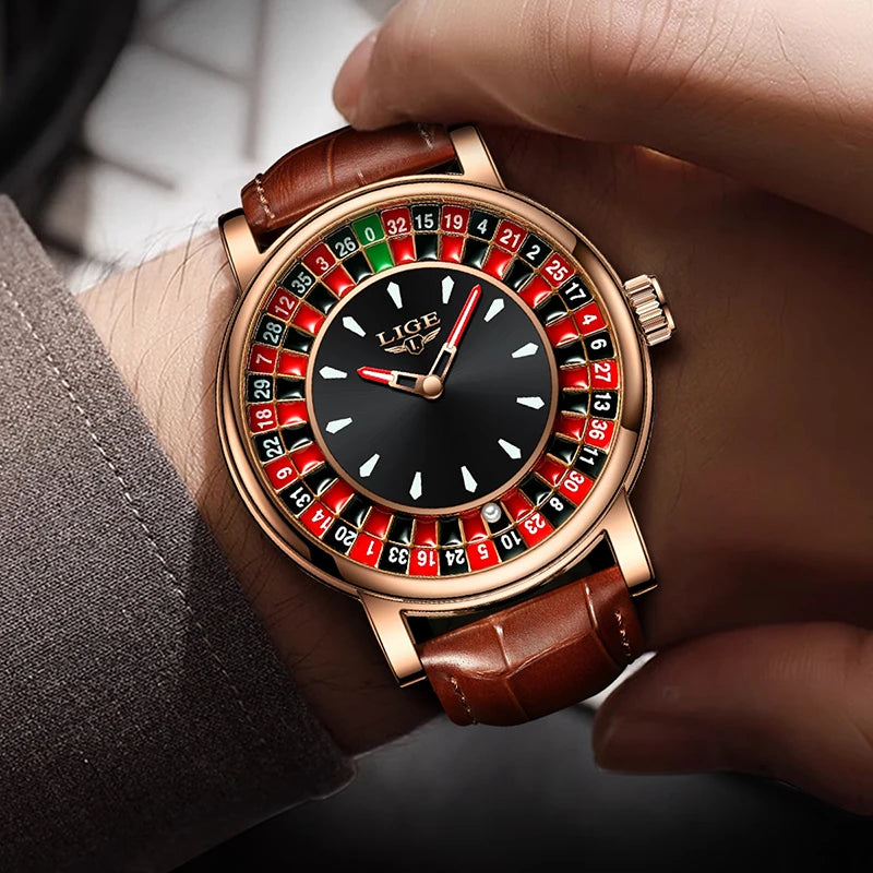 LIGE 2025 Creative Luxury Watches men Roulette Game Dial Fashion Mens Watch Waterproof Luminous Quartz Wristwatches Reloj Hombre