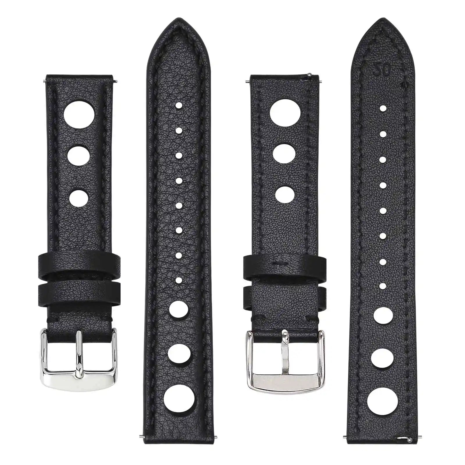 Bracelet Cuir BISONSTRAP Rally 18-22mm - Boucle Argent Noir