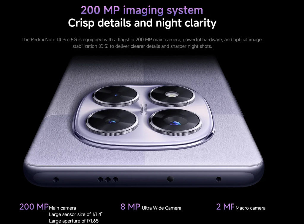 Global Version Redmi Note 14 Pro 5G NFC Smartphone Size 7300 + 200MP Camera 1.5K 120Hz AMOLED Display Screen