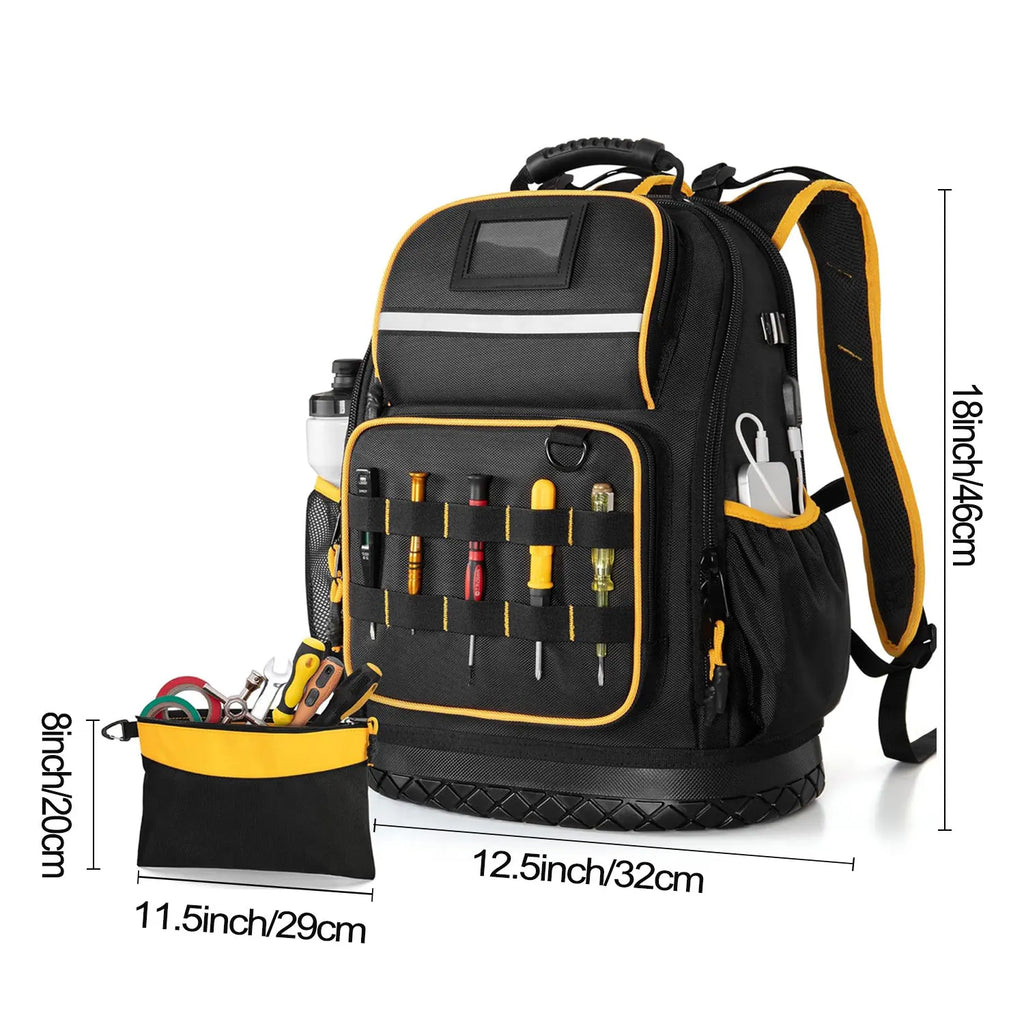 Tool Backpack Hard Bottom Tool Pouch Heavy Duty Tool Bag Organizer Rubber Base Electrician Plumber Maintenance Worker Tool Bags
