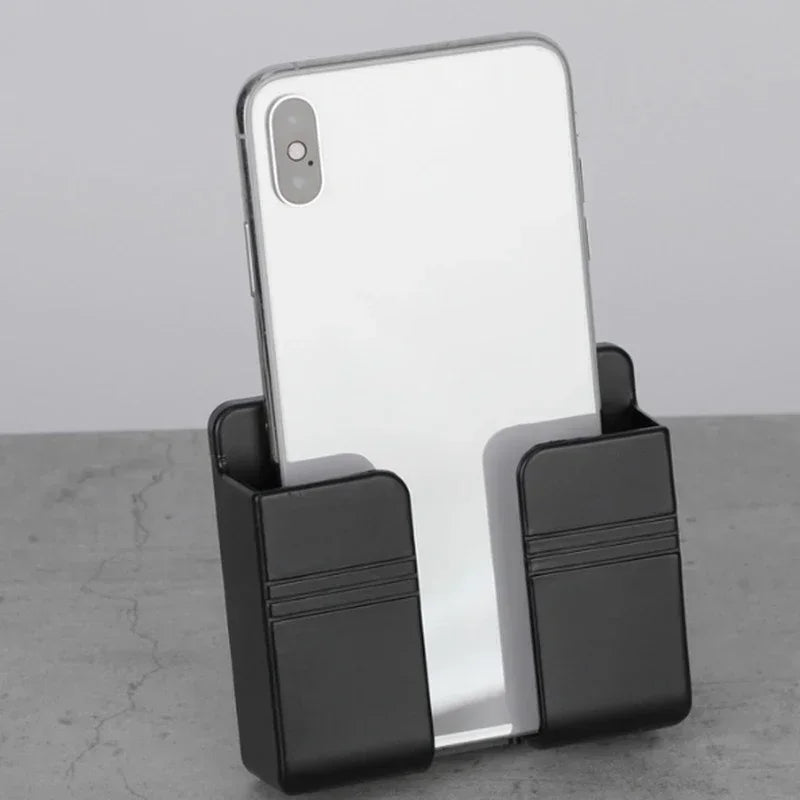 Paste Wall Mounted Mobile Phone Holder Punch Free Storage Box TV Remote Control Cell Phone Plug Charging Support Phone Stand