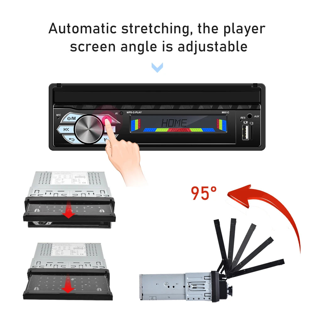 LeeKooLuu 1 Din Autoradio CarPlay&Android Auto 7'' Retractabe Screen Auto Flip-out Car Multimedia MP5 Player 1Din Stereo