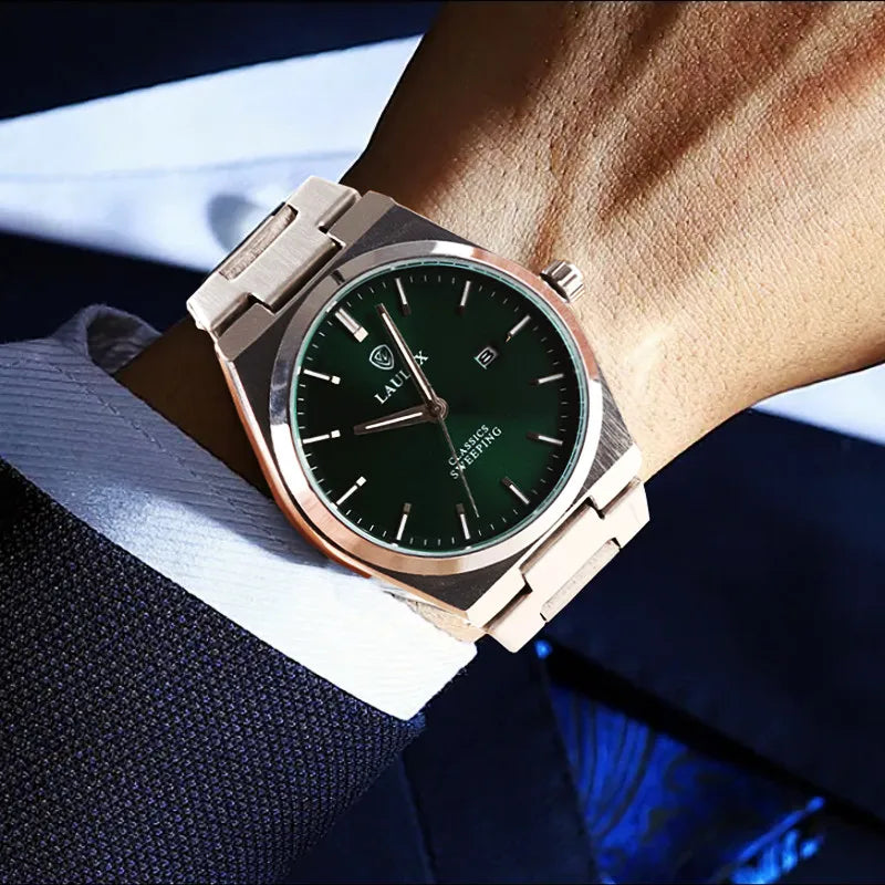 LAULEX Elegant Men's Watch with Luminous Date Display Stainless Steel Case Quartz Scanning Movement Ideal Gift for Men's Watch