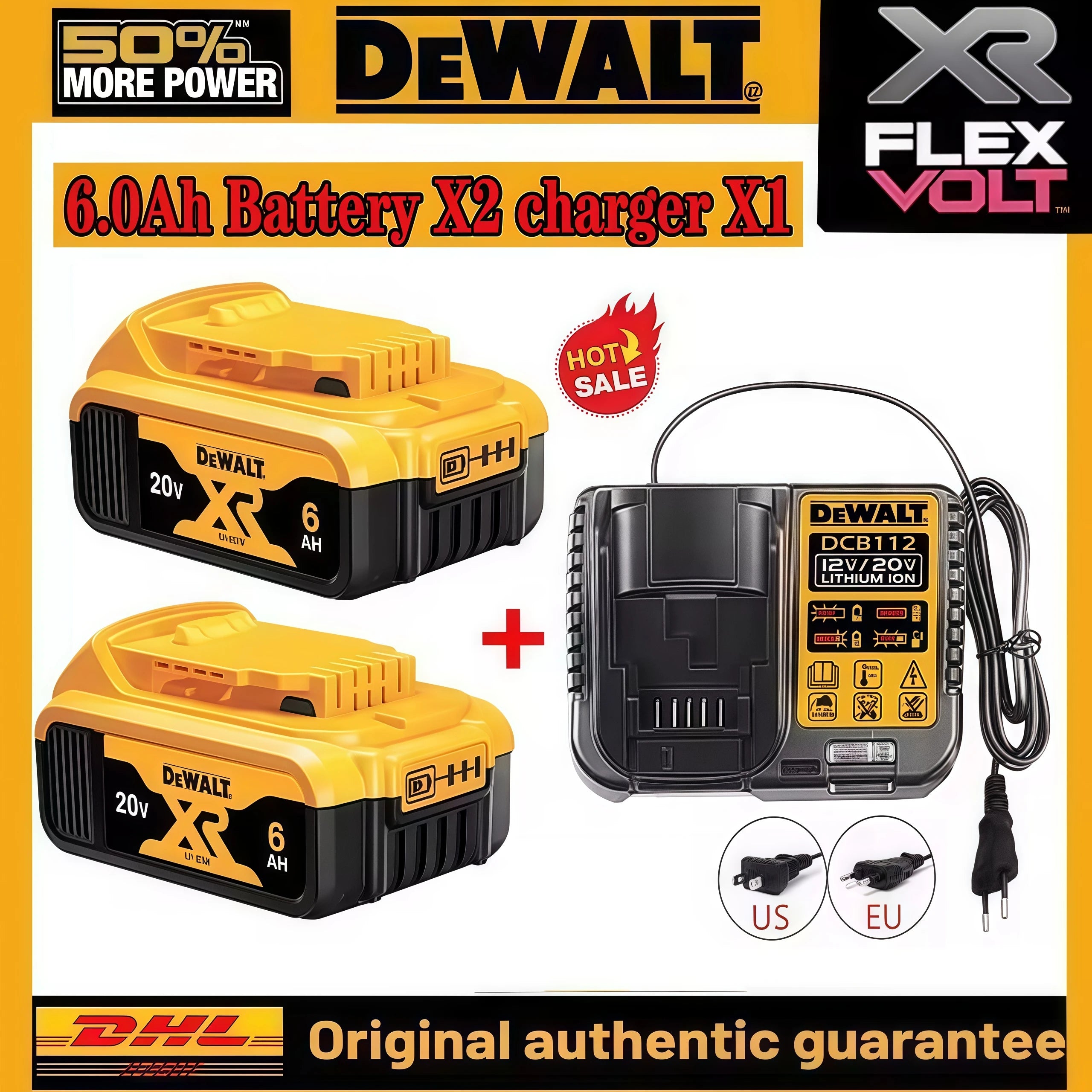 100% DeWALT Original Battery 20V/5Ah 6Ah MAX FlexVolt for DCB606 DCB205 DCB206 DCB209 DCB182 DCF512 Power Tool with Charger