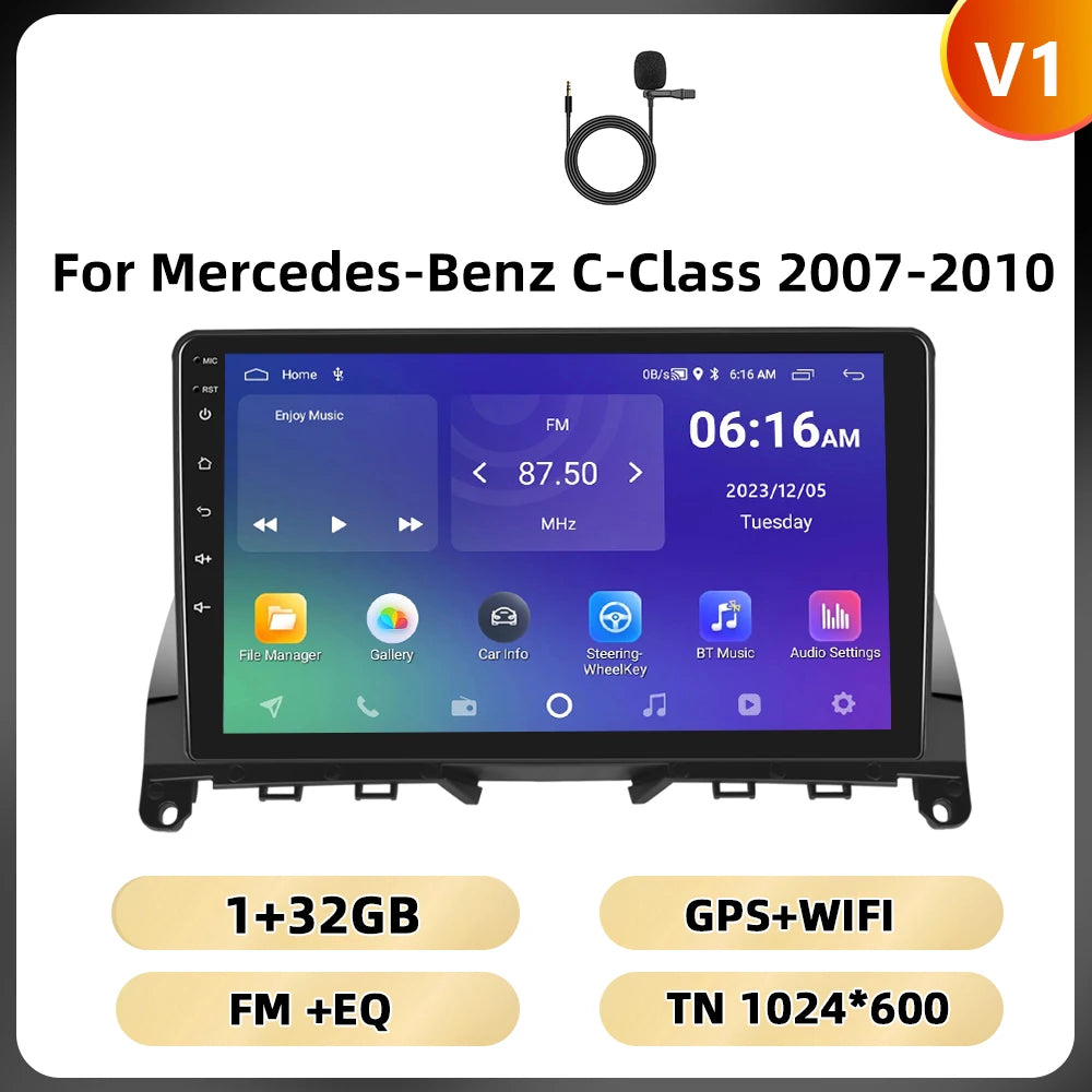 Podofo 2Din 9 ''Car Radio For Mercedes-Benz C-Class W204 S204 2007-2010 Multimedia Player GPS Carplay Android Car DSP BT RDS
