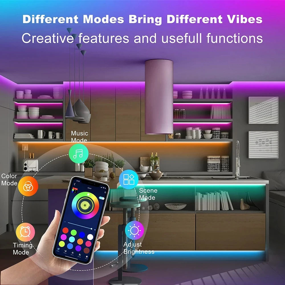 Bluetooth LED Lights Strip 5050 Smart APP Remote Control Flexible Diode Lamp RGB Tape Backlights Game Room Christmas Decoration