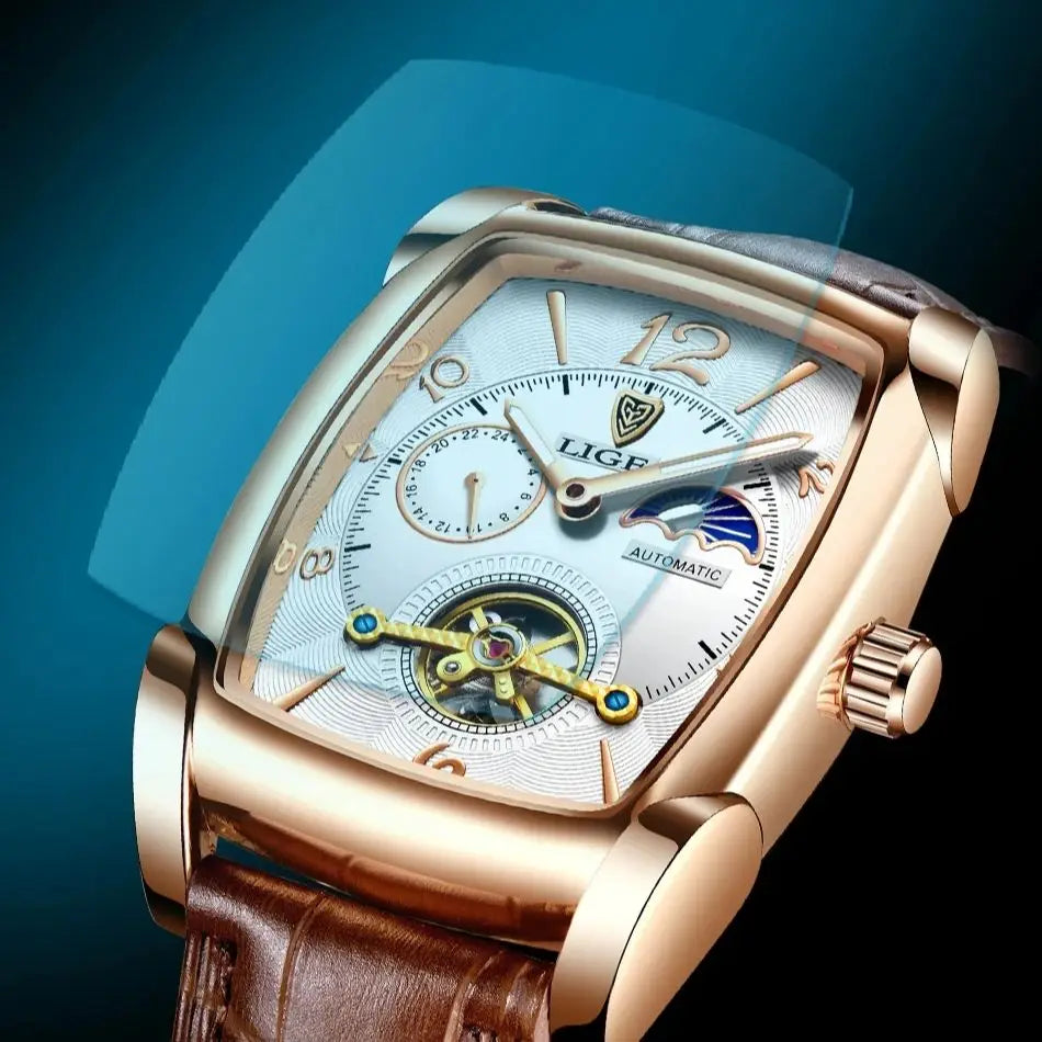 LIGE New Tourbillon Automatic Mechanical Womens Watches Top Brand Luxury Fashion Waterproof Skeleton ladyClock Montre Homme