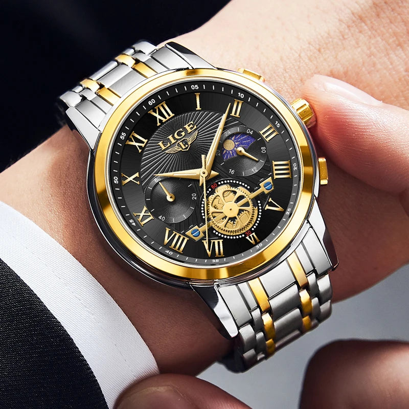 LIGE 2025 New Luxury Men Quartz Watch Waterproof Luminous Date Week Quartz Men's Watches High Quality Casual Montre Homme +Bpx