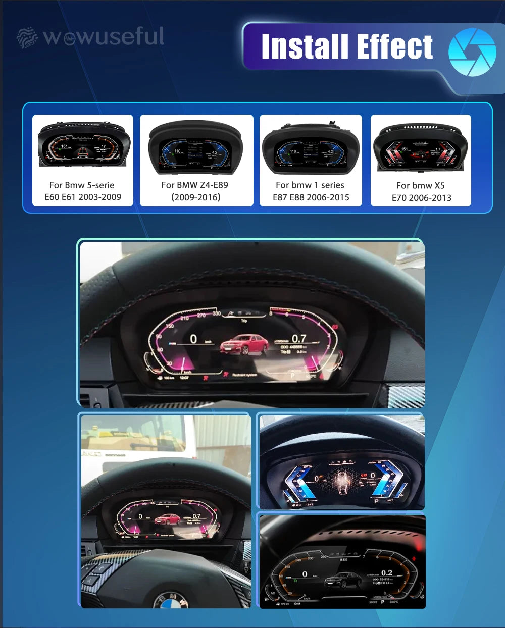 12.3 ''Digital Cluster Dashboard For BMW 5 Series E60 E61 E63 E64 525D 2003-09 Year CCC CIC Auto Lcd Panel Virtuele Cockpit Voor