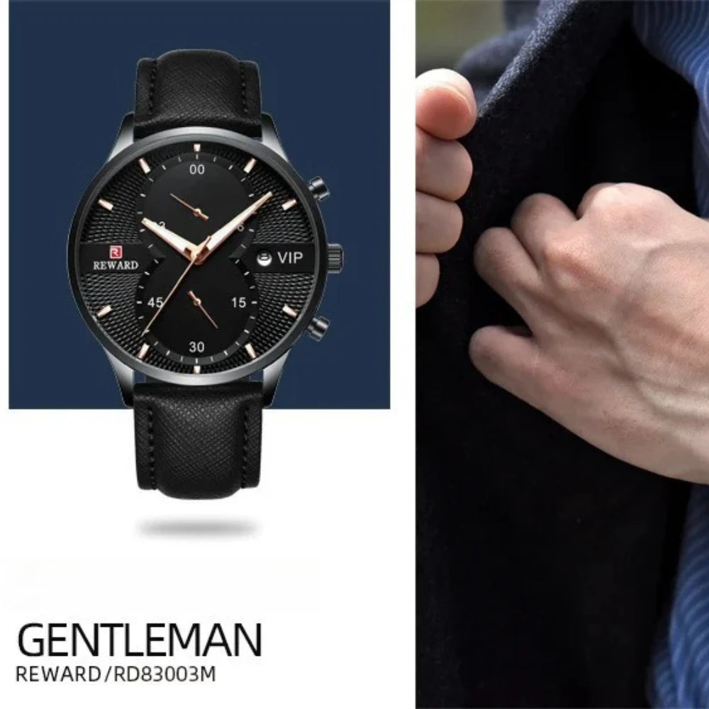 REWARD 83003M Quartz Leather Luxury Watch Waterproof Calendar Chronograph Luminous Watches for Men Reloj Hombre Montres Hommes