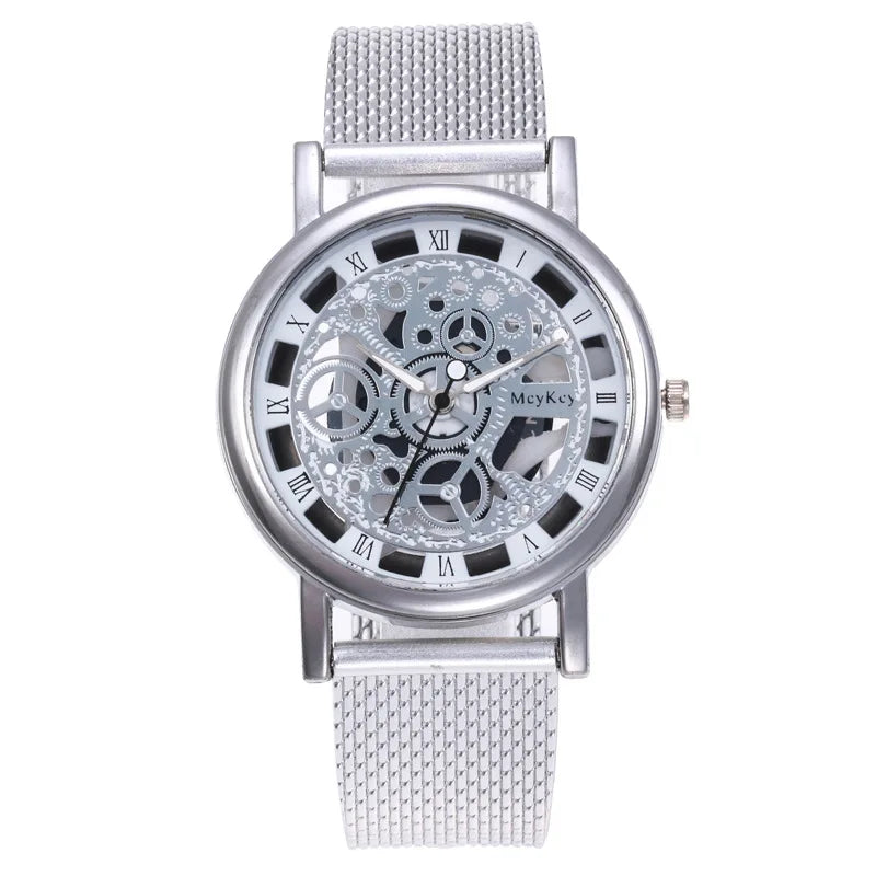 Luxury Skeleton Men Watch Women Wrist Watches Fashion Montre Homme Gold Wrist Watch Men Steel Mesh Men's Watch