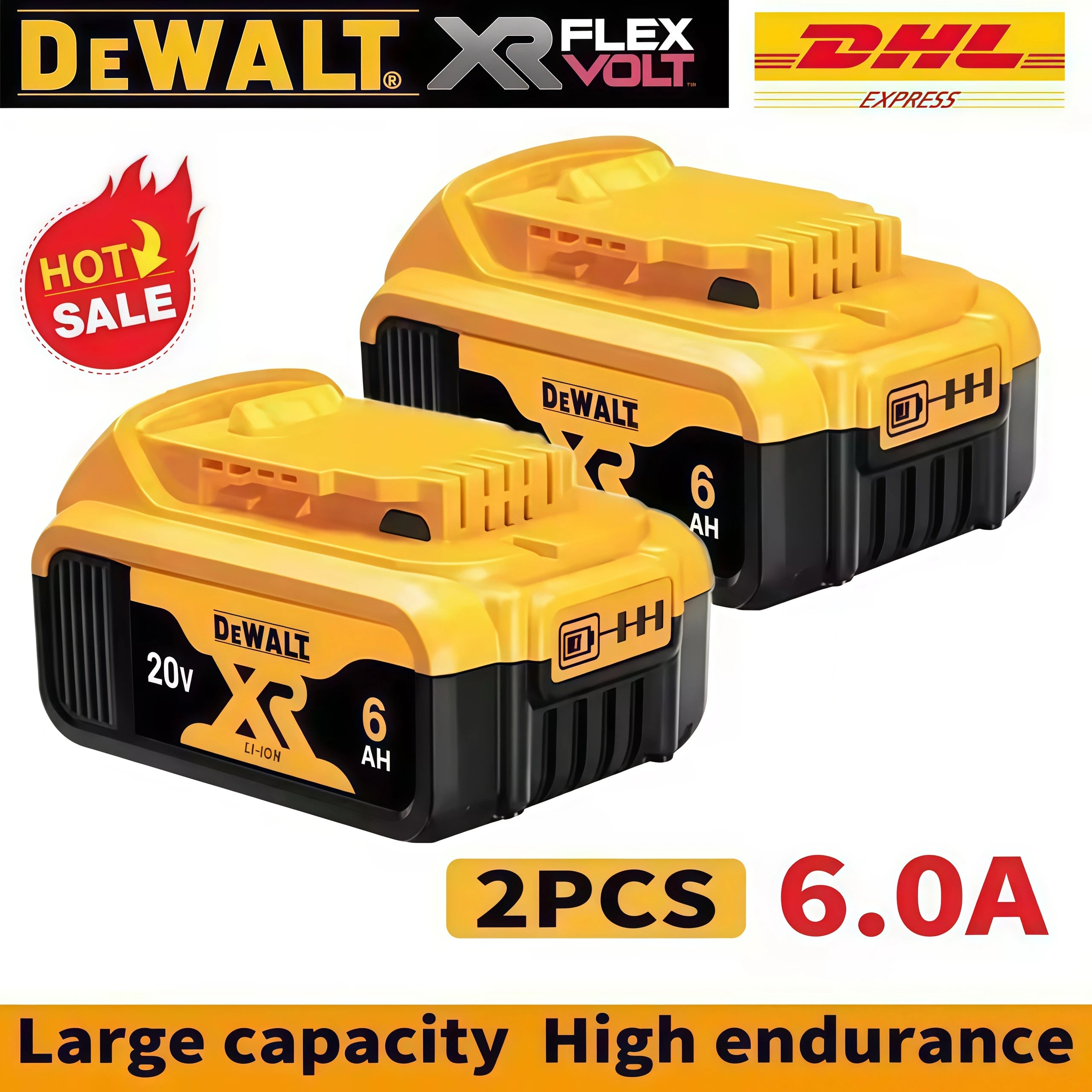 100% DeWALT Original Battery 20V/5Ah 6Ah MAX FlexVolt for DCB606 DCB205 DCB206 DCB209 DCB182 DCF512 Power Tool with Charger