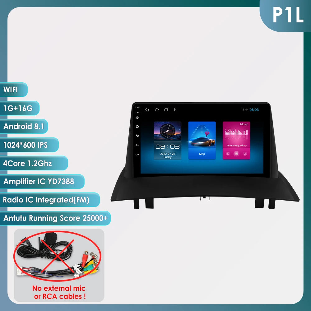 Hizpo Car Intelligent Systems Smart Radio for Renault Megane 2 2002-2009 GPS Wireless CarPlay Android Auto Autoradio 6115 8+128G