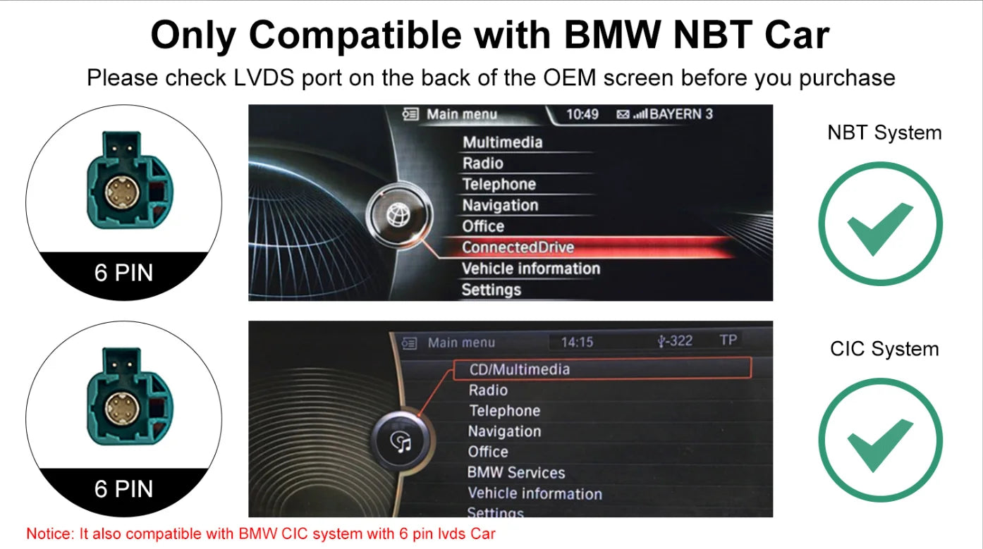 10.25'12.3' Wireless CarPlay Android Auto Multimedia Display Screen For BMW 1 2 3 4 Series F20 F21 F22 F30 F31 F32 F33