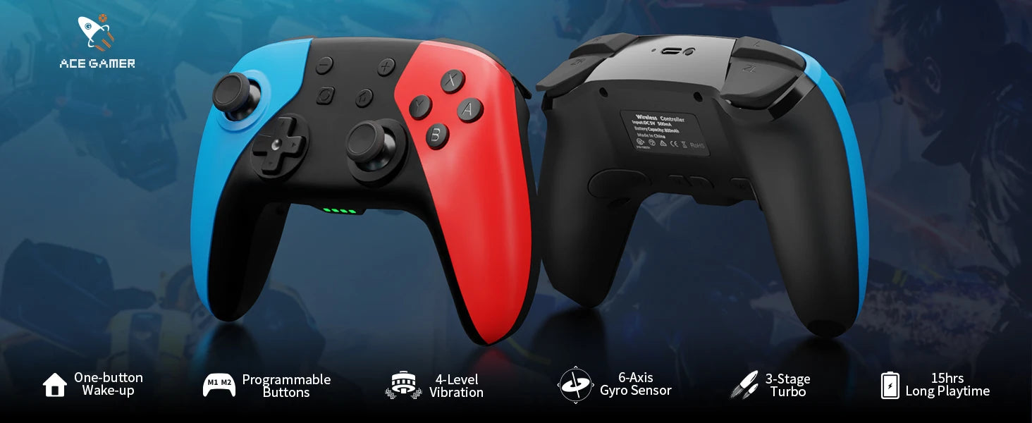 AceGamer Wireless Controller for Switch/Lite/OLED/PC Hall Effect Joystick for Switch 2 with Wake-Up/Turbo/Vibration/Programmable