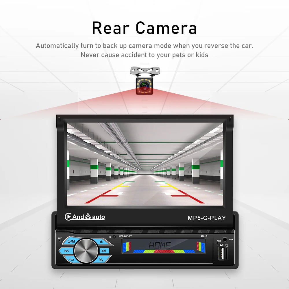 LeeKooLuu 1 Din Autoradio CarPlay&Android Auto 7'' Retractabe Screen Auto Flip-out Car Multimedia MP5 Player 1Din Stereo