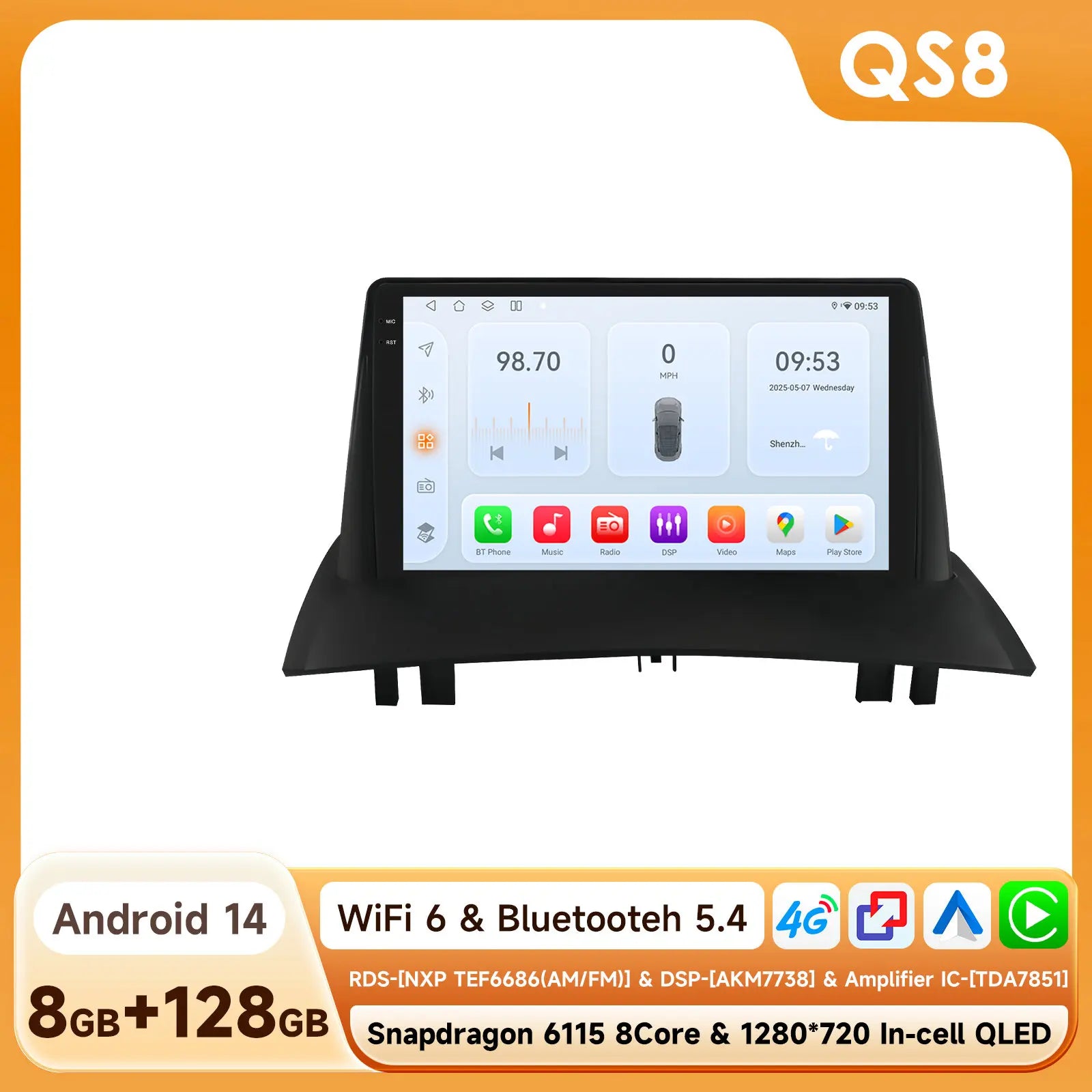 Hizpo Car Intelligent Systems Smart Radio for Renault Megane 2 2002-2009 GPS Wireless CarPlay Android Auto Autoradio 6115 8+128G