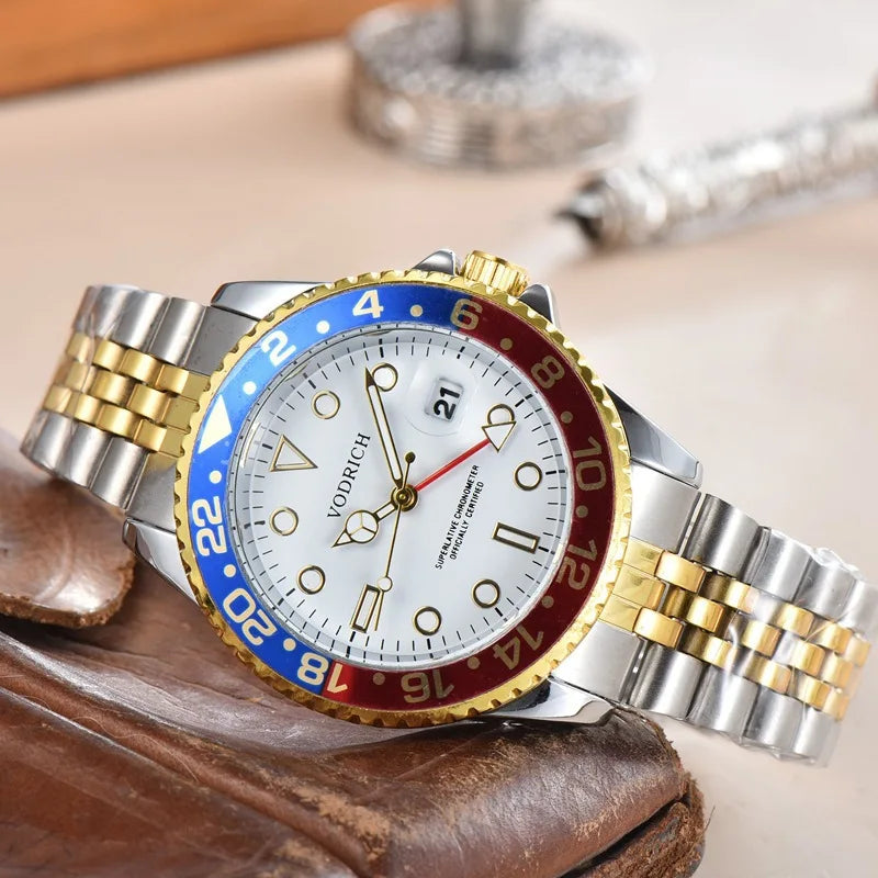 Luxury Men's Gold Vintage Watch Full Steel Band Quartz Wristwatch Simple Date Silver Montre Homme Reloj Hombre Original Brand