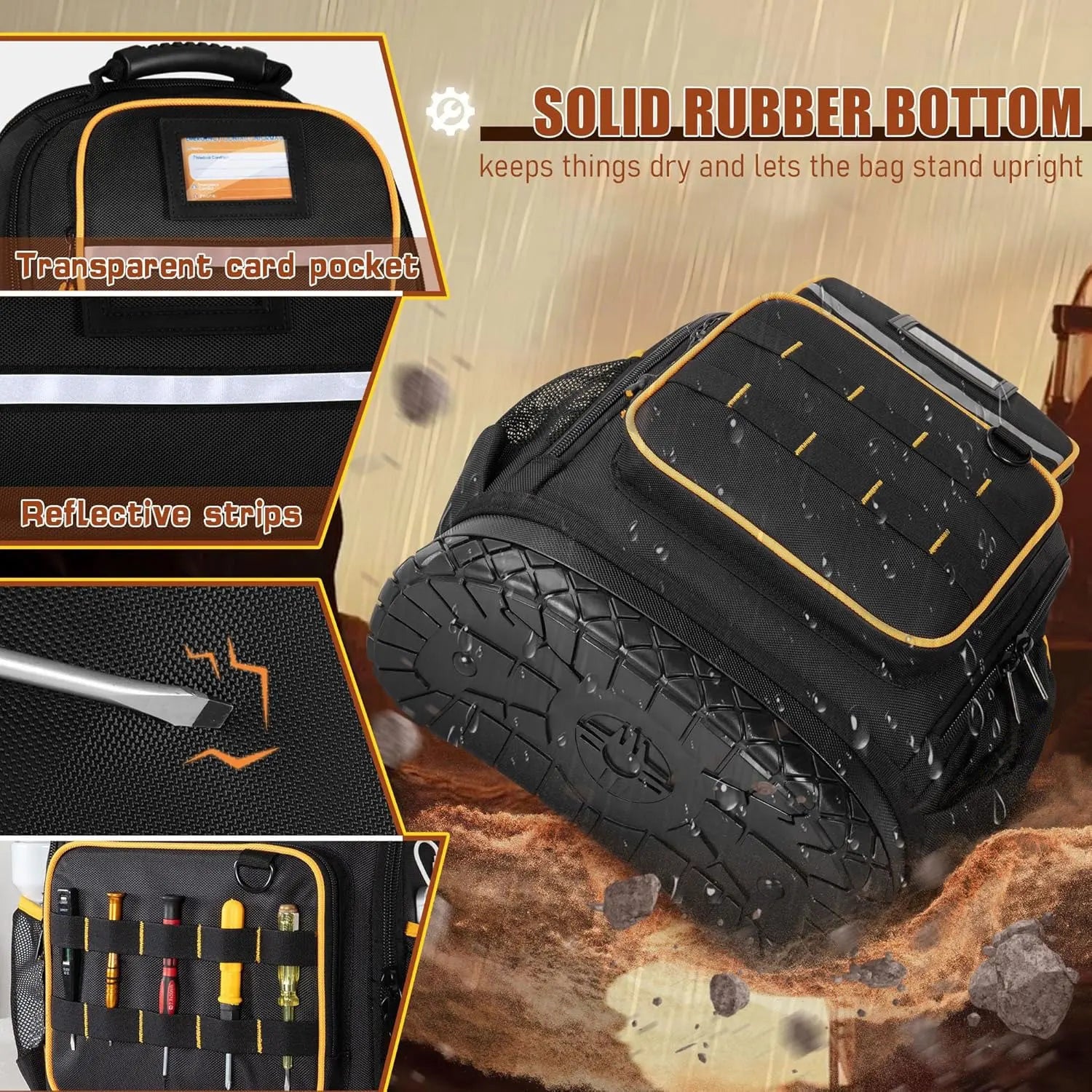 Tool Backpack Hard Bottom Tool Pouch Heavy Duty Tool Bag Organizer Rubber Base Electrician Plumber Maintenance Worker Tool Bags