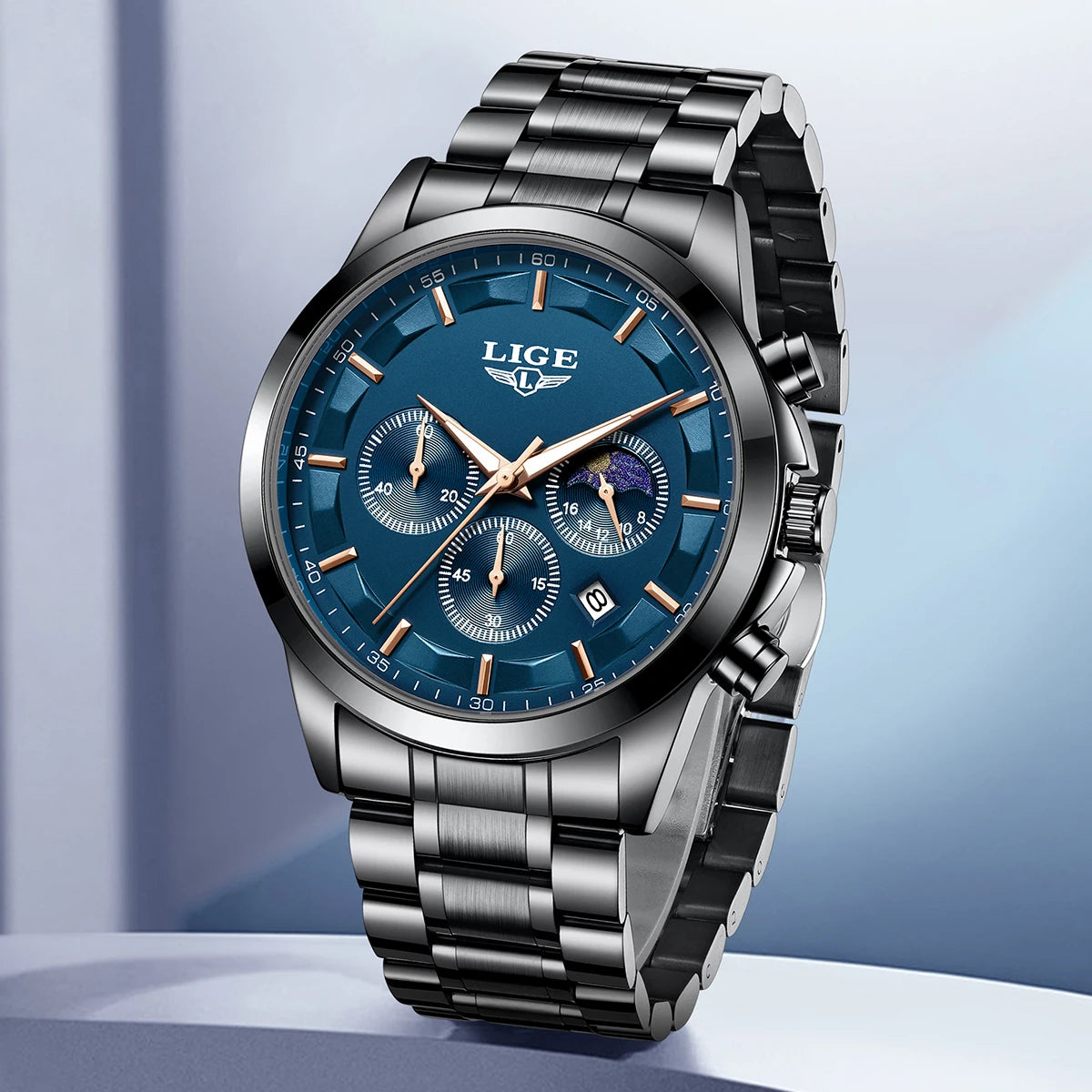 LIGE 2025 brand luxury Men's watches Business Luminous Waterproof Calendar Moon phase quartz watches for men relogios masculino