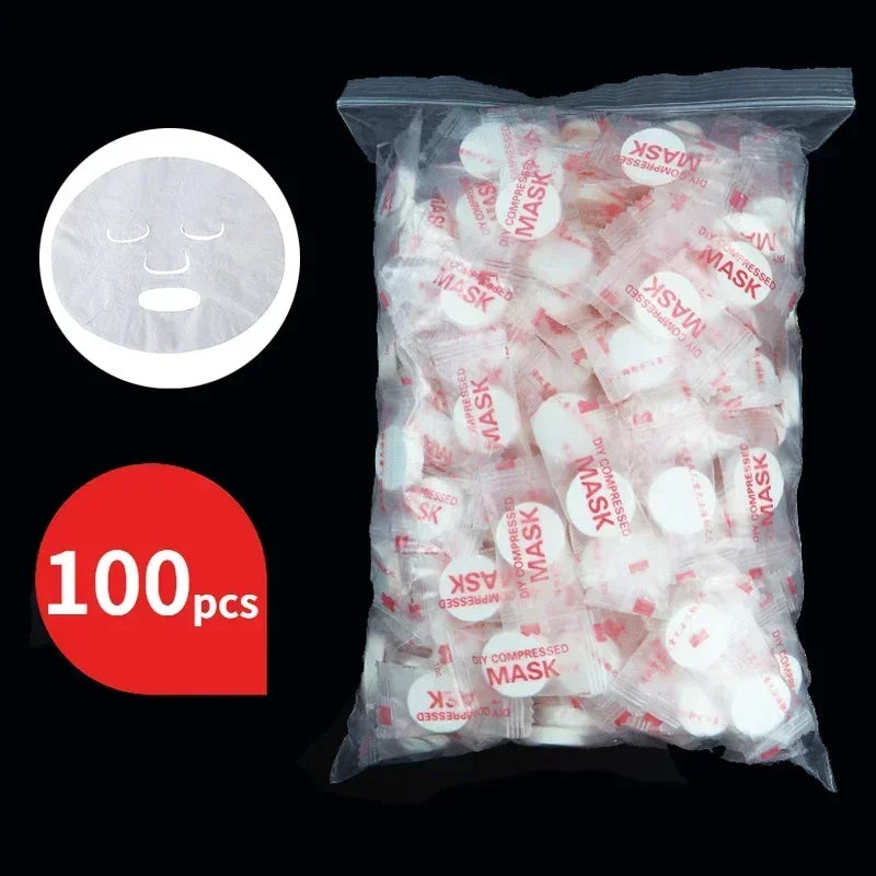 100pcs Disposable Compressed Facial Mask Portable Travel Non-woven Face Mask Skin Care Cotton Wrapped Masks Paper