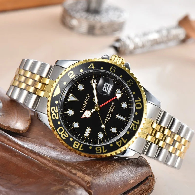 Luxury Men's Gold Vintage Watch Full Steel Band Quartz Wristwatch Simple Date Silver Montre Homme Reloj Hombre Original Brand