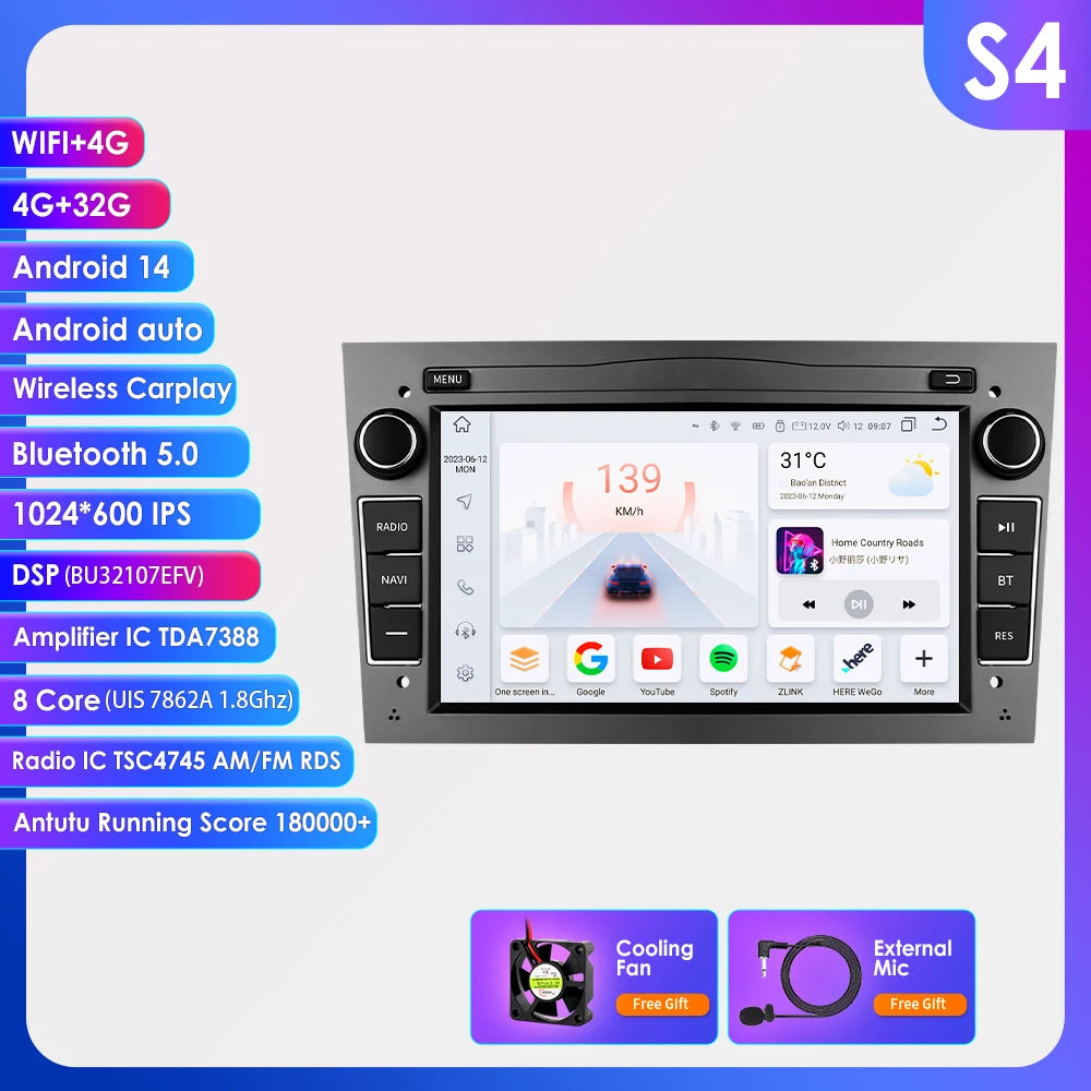 HIZPO 2Din 7inch Android Car Radio for Opel Astra H G J Zafira B Corsa C D Antara Vectra Vivaro GPS RDS DSP 4G CarPlay Autoradio