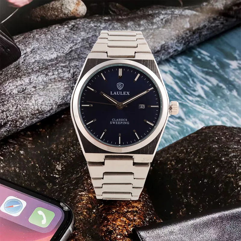 LAULEX Elegant Men's Watch with Luminous Date Display Stainless Steel Case Quartz Scanning Movement Ideal Gift for Men's Watch