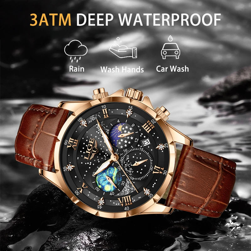 LIGE New Mens Watches Luxury 30M Waterproof Men Quartz Wristwatches Luminous Sport Military Chronograph Man Watch Montres Hommes
