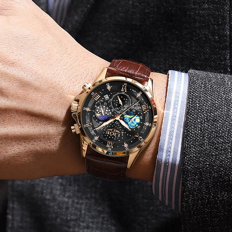 LIGE New Mens Watches Luxury 30M Waterproof Men Quartz Wristwatches Luminous Sport Military Chronograph Man Watch Montres Hommes