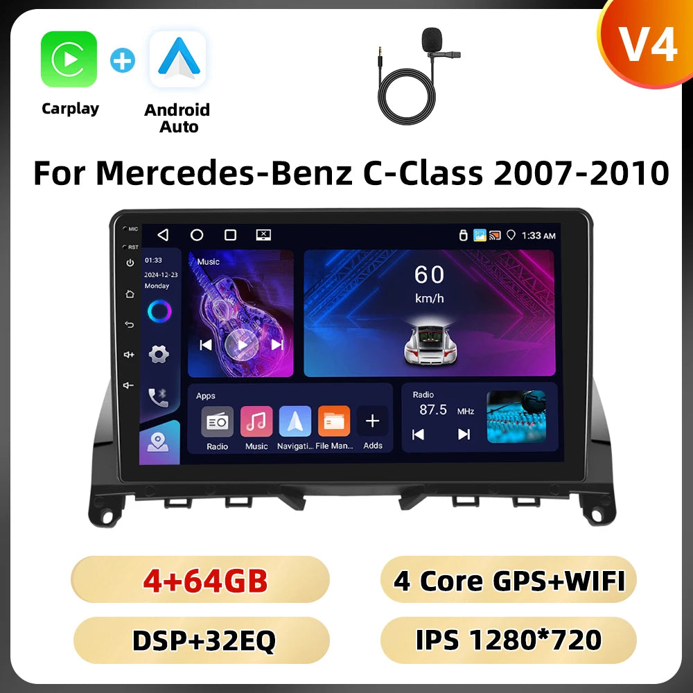 Podofo 2Din 9 ''Car Radio For Mercedes-Benz C-Class W204 S204 2007-2010 Multimedia Player GPS Carplay Android Car DSP BT RDS