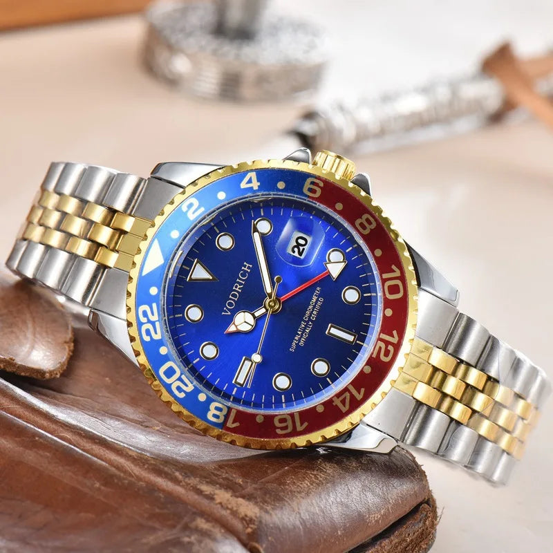 Luxury Men's Gold Vintage Watch Full Steel Band Quartz Wristwatch Simple Date Silver Montre Homme Reloj Hombre Original Brand