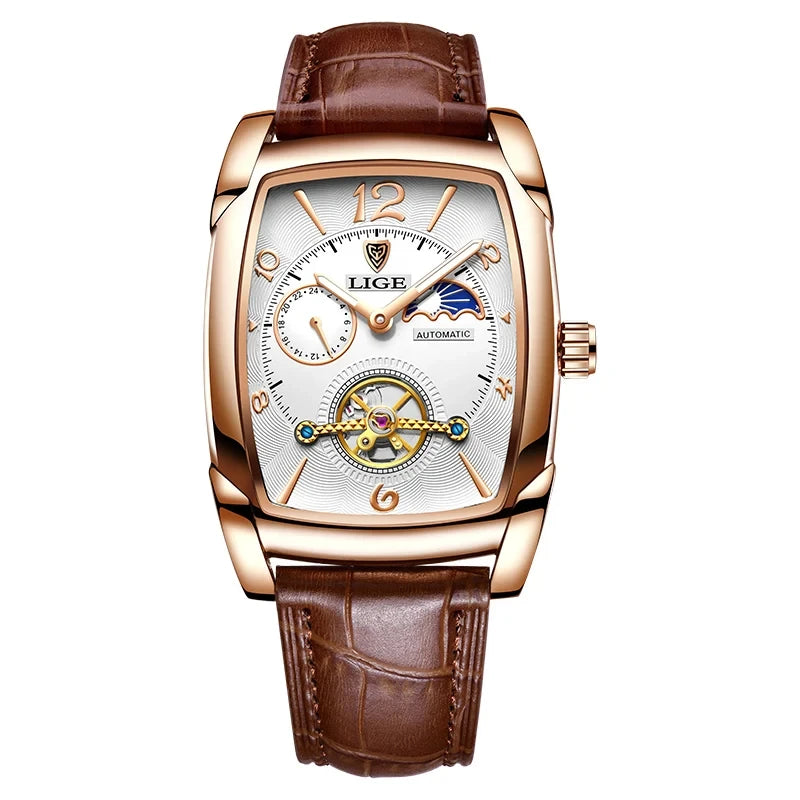 LIGE New Tourbillon Automatic Mechanical Womens Watches Top Brand Luxury Fashion Waterproof Skeleton ladyClock Montre Homme