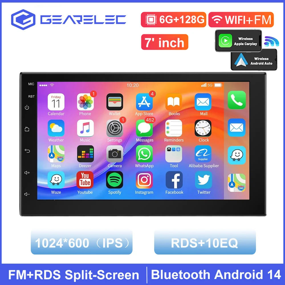 Universal 7"/9"/10" Car Radio Android 13 Wireless CarPlay Android Auto multimedia player WiFi GPS Navi RDS USB 2 Din Car Stereo