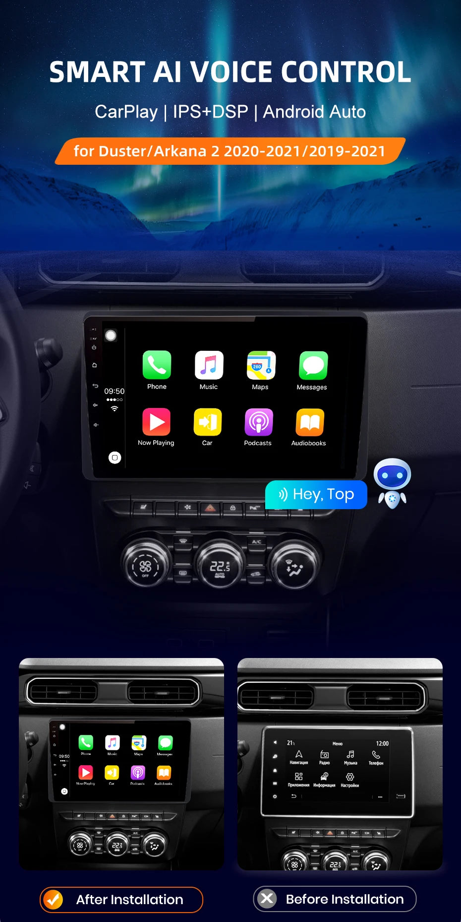 For Renault Duster HM 2020-2021 Arkana 2019 - 2021 Wireless CarPlay Android Auto Car Radio GPS RDS WiFi BT 4G Multimedia Stereo