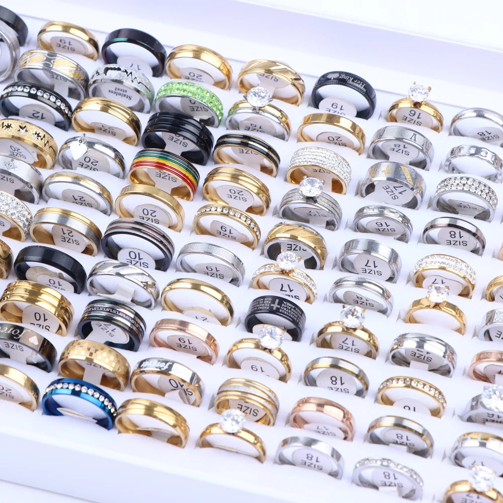 10/20 Pcs/Lot Fashion Multi Style Stainless Steel Jewelry Rings Zircon Crystal Spinner 5 Colors Punk Spikes For Womens Mens Gift