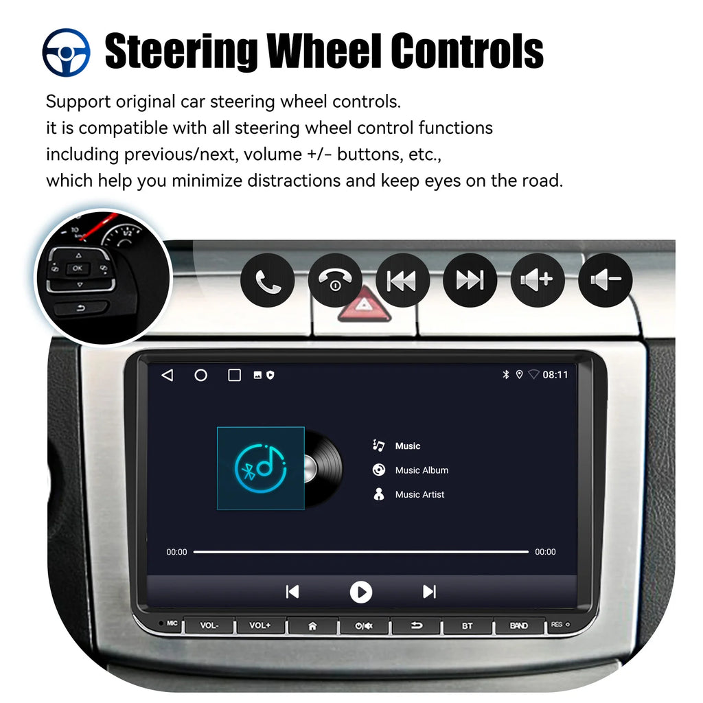 ESSGOO 9" Android 14 4G+64G Apple Carplay Car Stereo GPS NAVI WIFI RDS FM BT for VW Golf 5 6 Passat Polo Touran Tiguan Caddy EOS