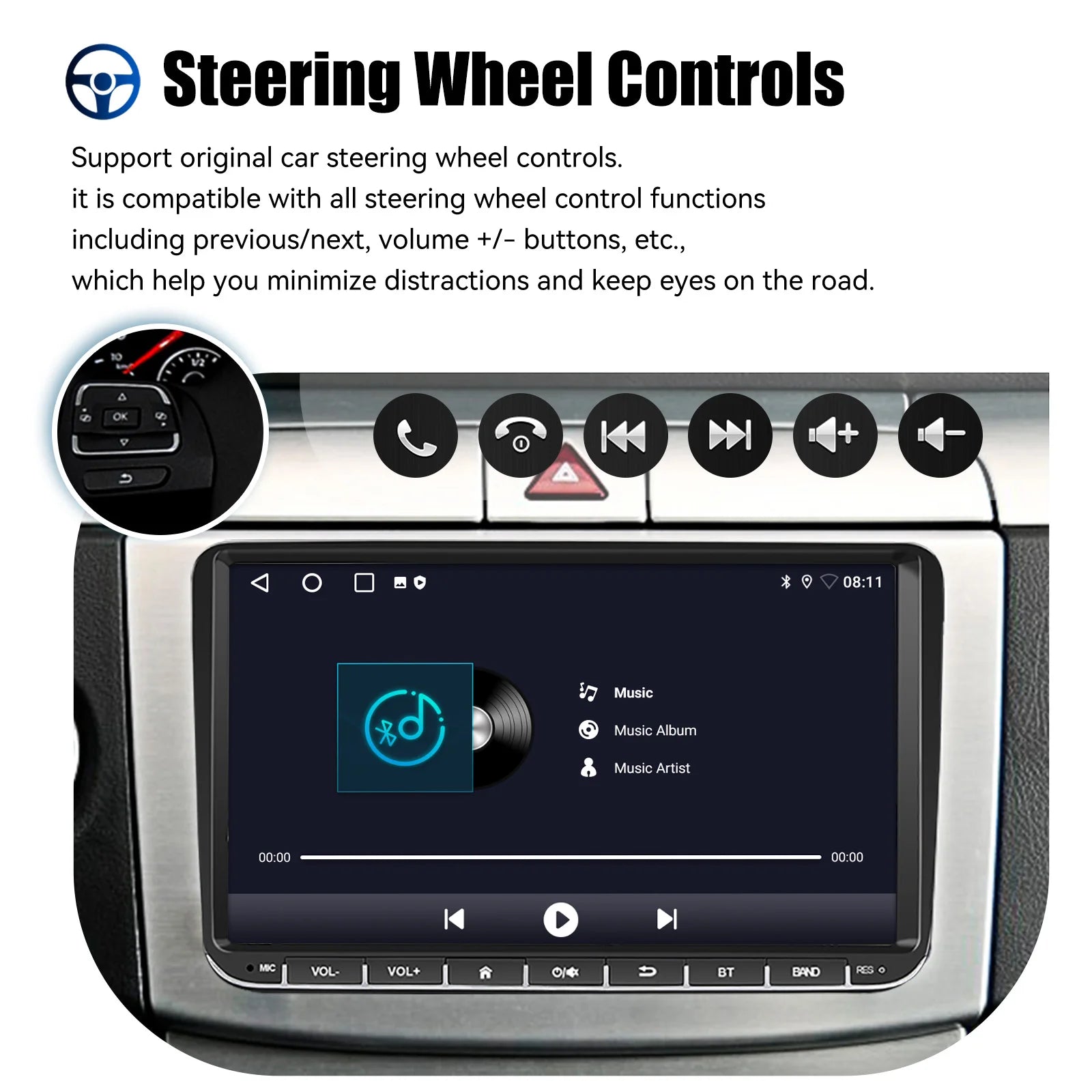 ESSGOO 9" Android 14 4G+64G Apple Carplay Car Stereo GPS NAVI WIFI RDS FM BT for VW Golf 5 6 Passat Polo Touran Tiguan Caddy EOS