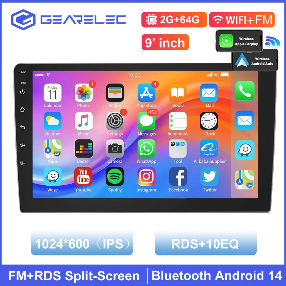 Universal 7"/9"/10" Car Radio Android 13 Wireless CarPlay Android Auto multimedia player WiFi GPS Navi RDS USB 2 Din Car Stereo